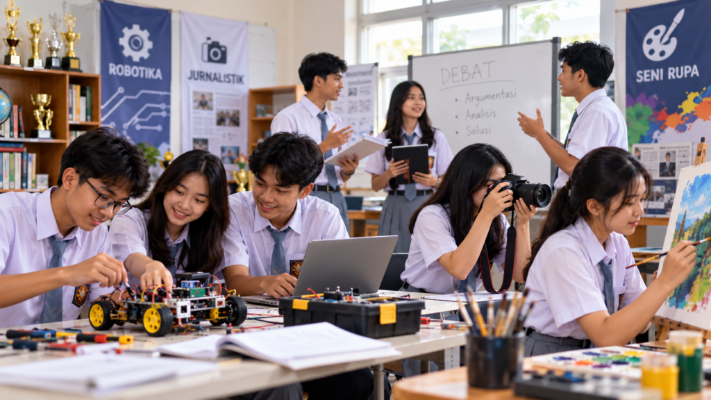 Siswa SMA mengikuti kegiatan ekstrakurikuler robotika, debat, fotografi, dan seni untuk mengembangkan keterampilan dan portofolio masuk PTN